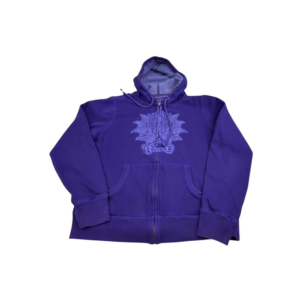 Vintage Lucky Brand Y2K Purple Embroidered Lotus Zip Up Hoodie Size S